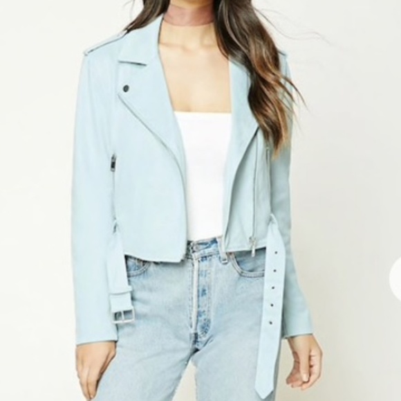 Forever 21 Jackets & Blazers - Blue suede Moto jacket